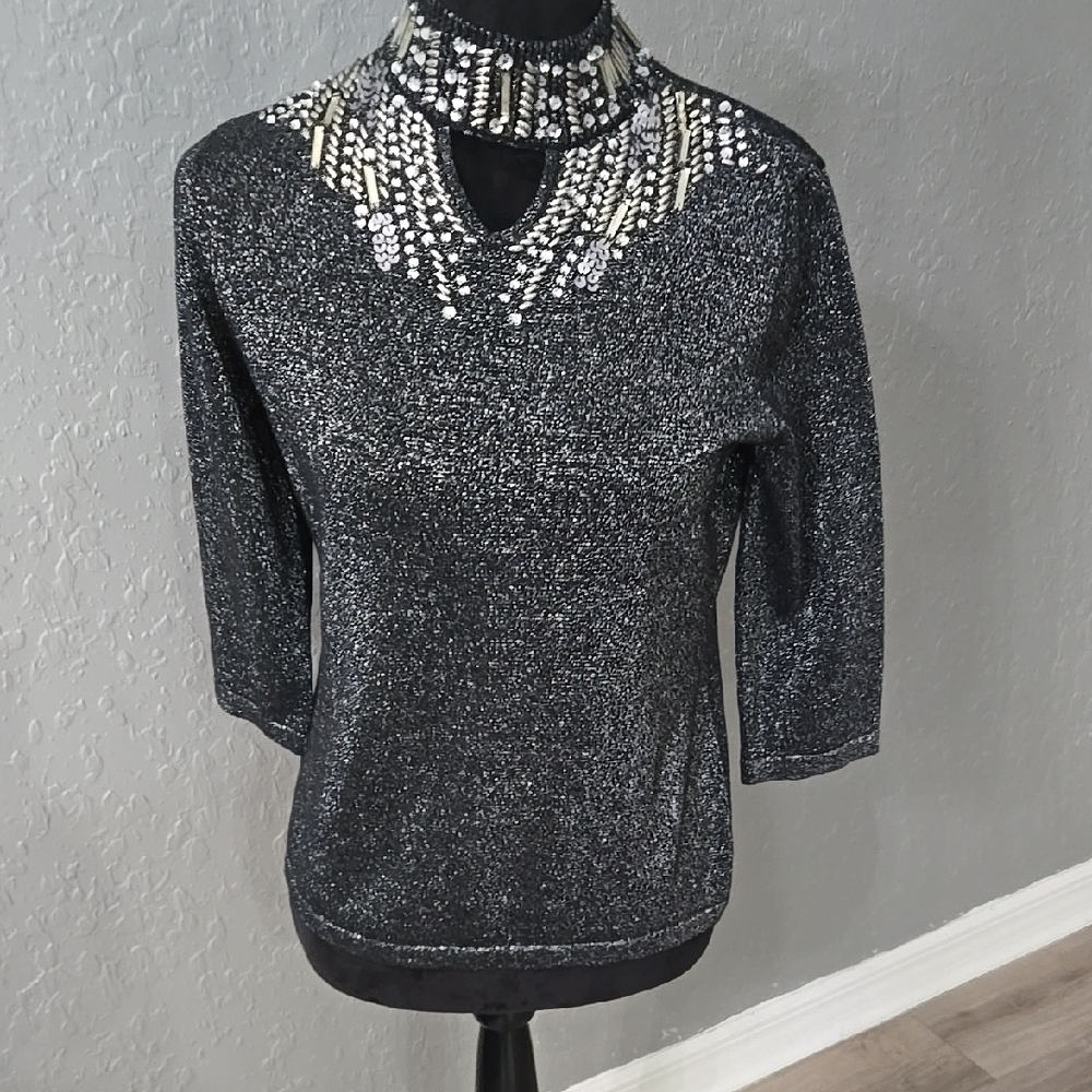 Once Again Black Top with Metallic Accents